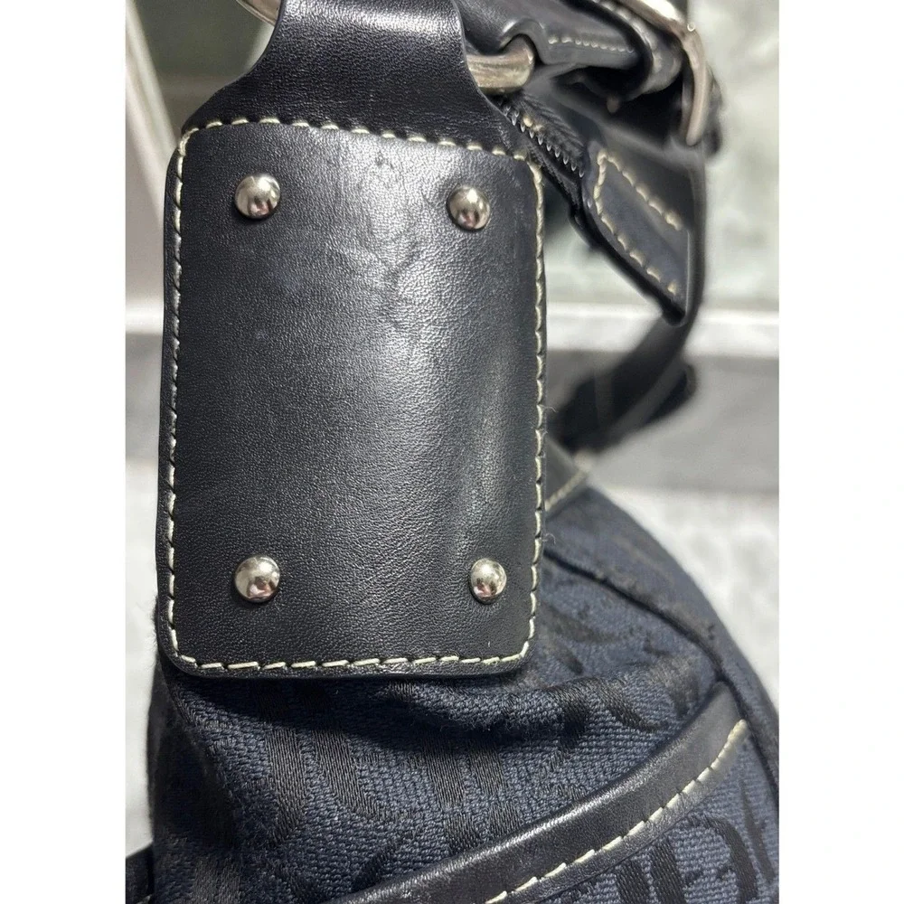 Fossil Vintage Shoulder Bag Black Signature Monogram Jacquard Leather Retro Y2K